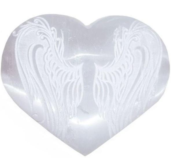 Selenite Heart with Angel Wings