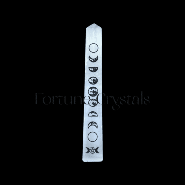 Selenite Obelisk with Crescent Moons Phases - Image 2